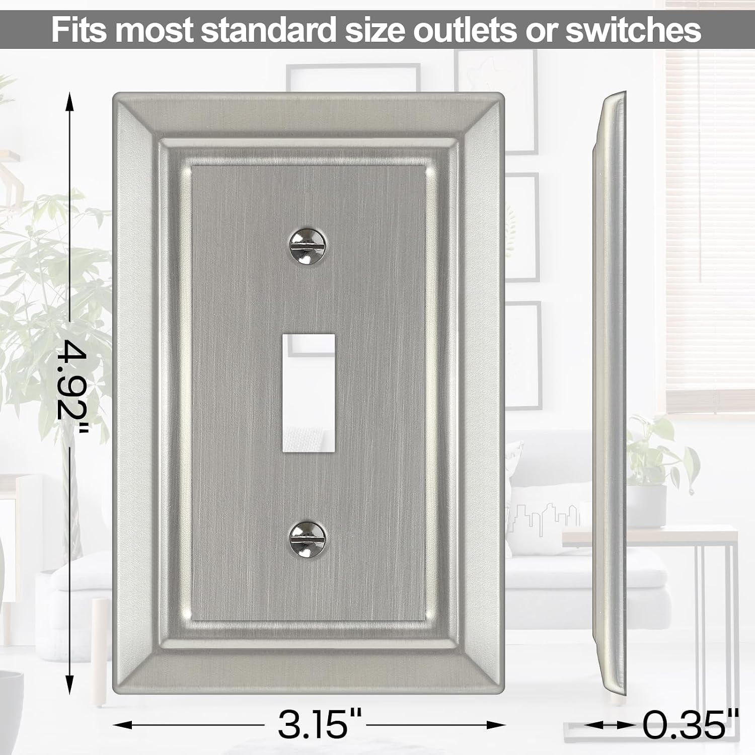Metal Wall Plate for Light Switch, Applicable to Single Toggle, 6 Pack | Decorative Brushed Nickel Light Switch Cover