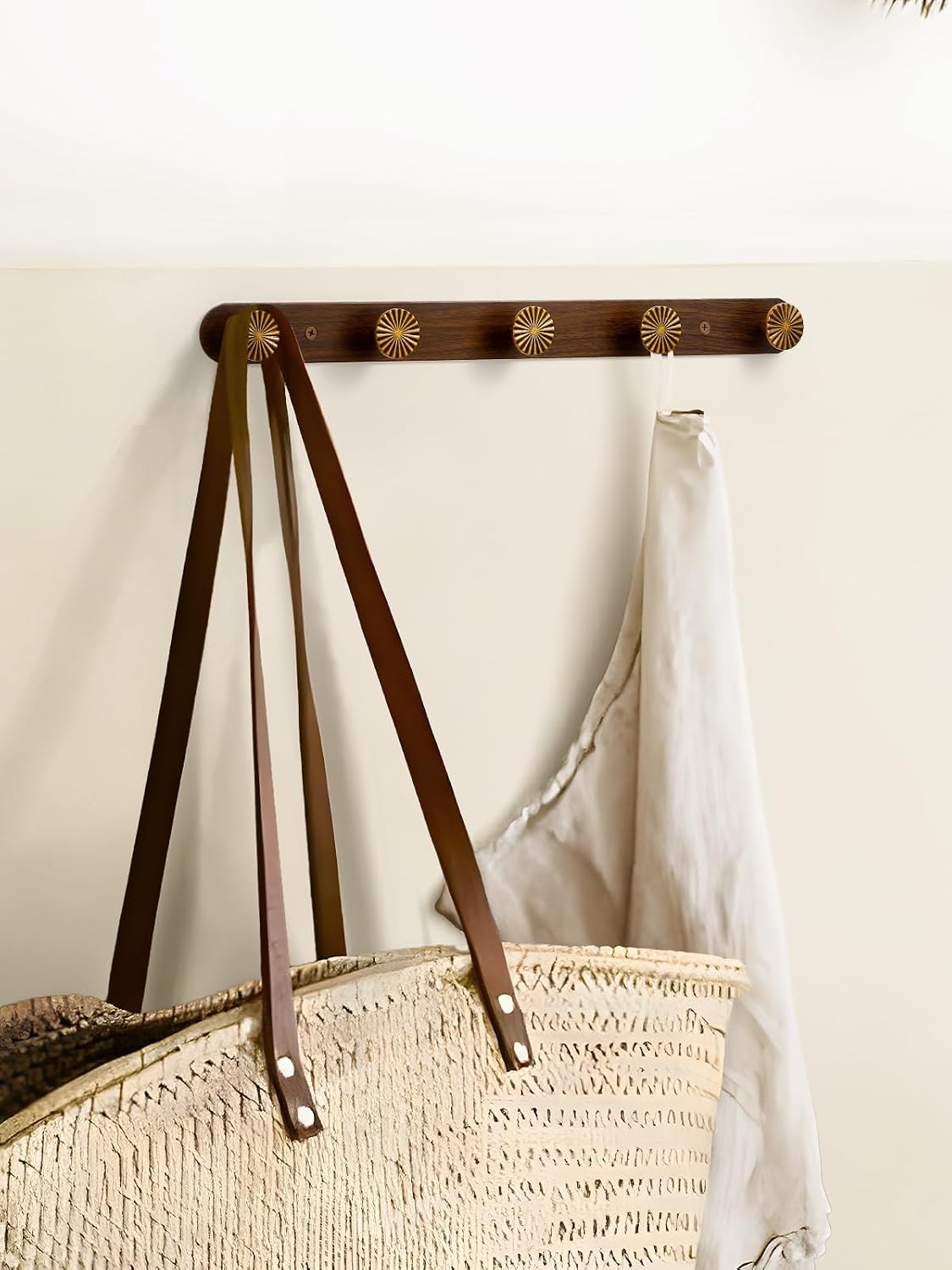 Coat Rack Wall Mounted Antique Brass Wood Towel Hooks / Antique Brass/wood
