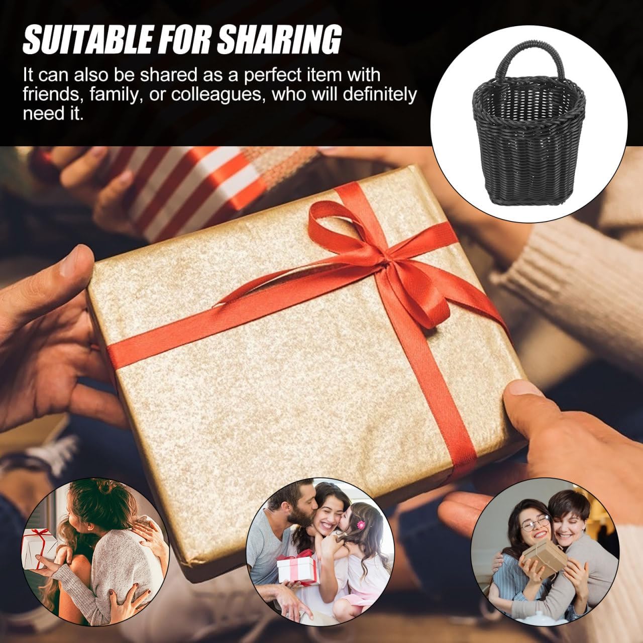 Plastic Wicker Storage Basket Nordic Style Hanging Organizer / Black