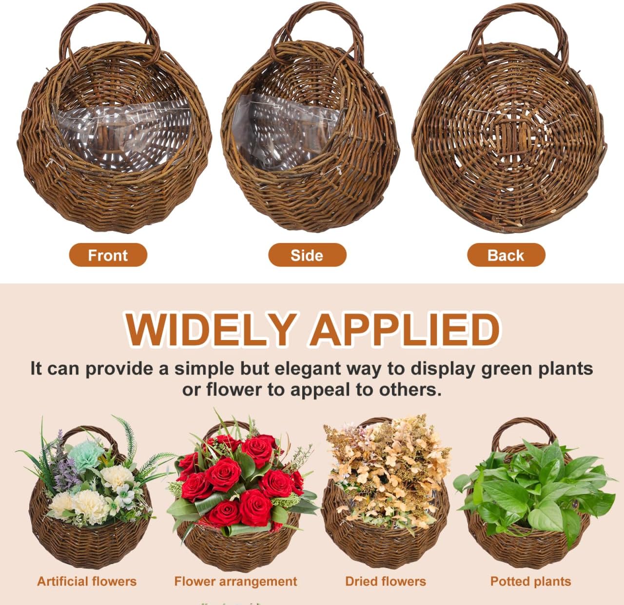 Wall Hanging Flower Pot Basket Rattan Wall-Mounted Flower Basket