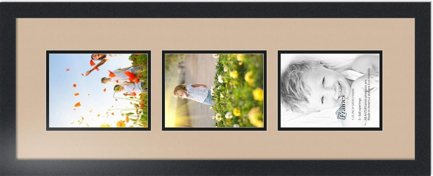 ArtToFrames Collage Photo Frame Double Mat with 3-6x8 Openings with Satin Black Frame and Scotch Mist mat.
