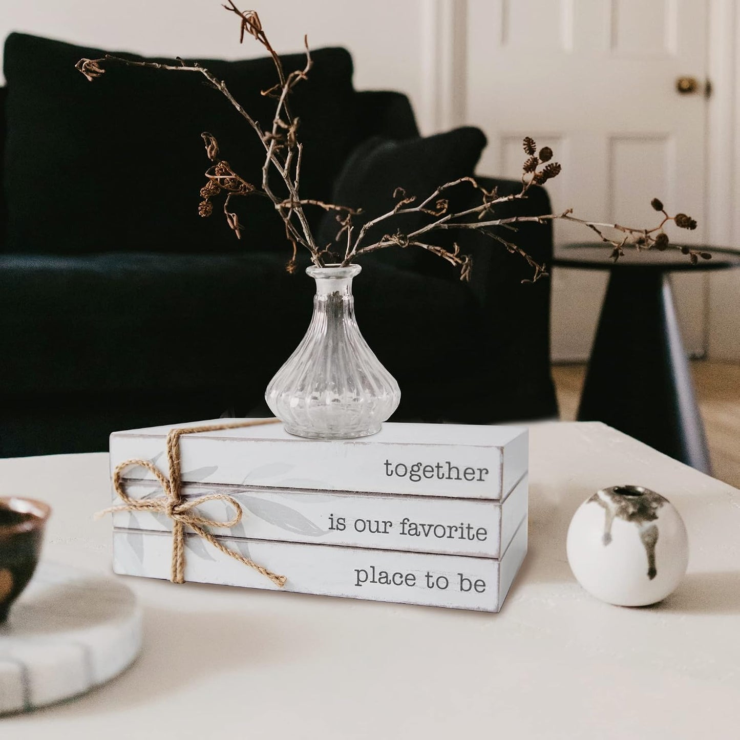 Stacked Wood Books / Together / White / Set of 4