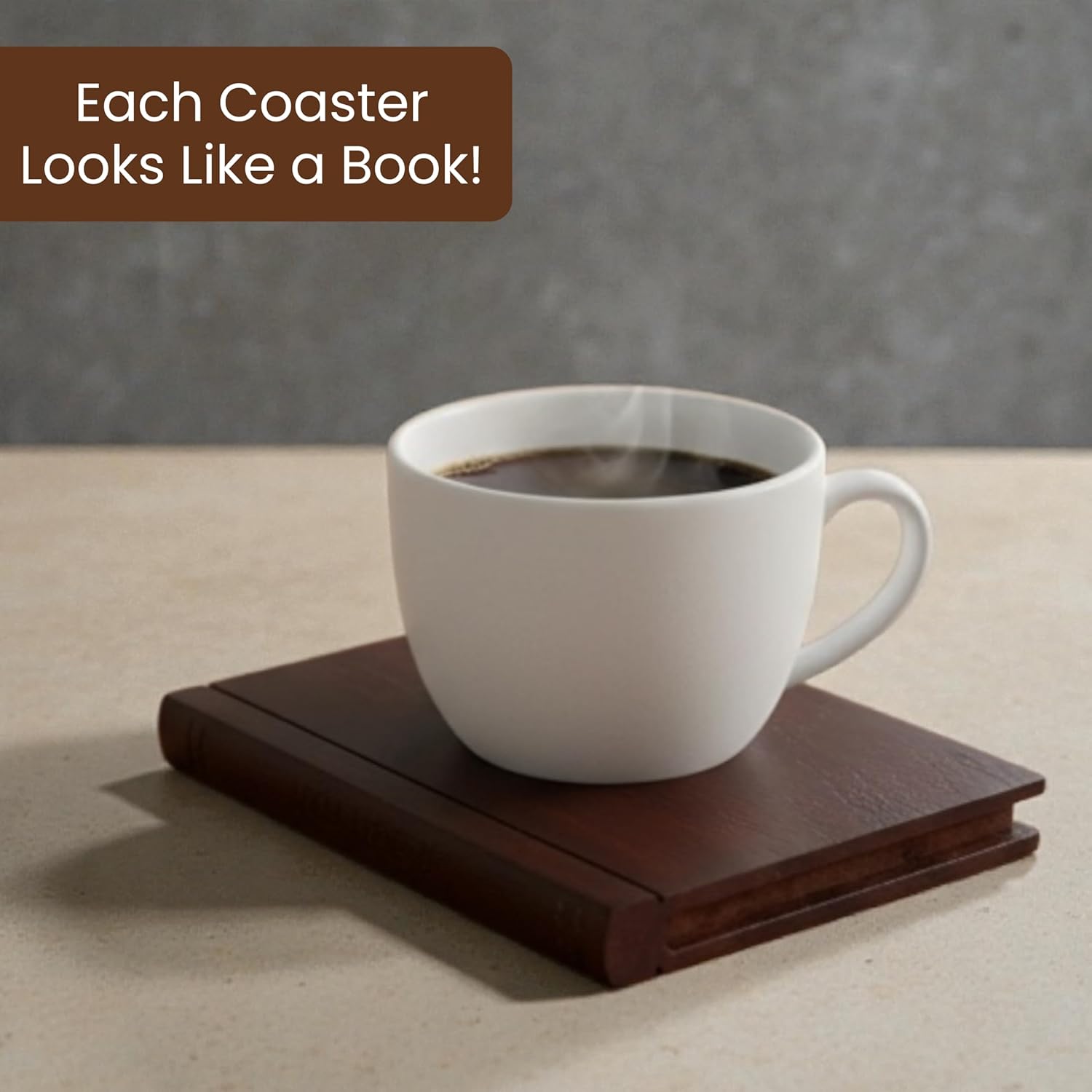 Wooden Stand / Book-Style Decorative Drink Coasters / Set of 5