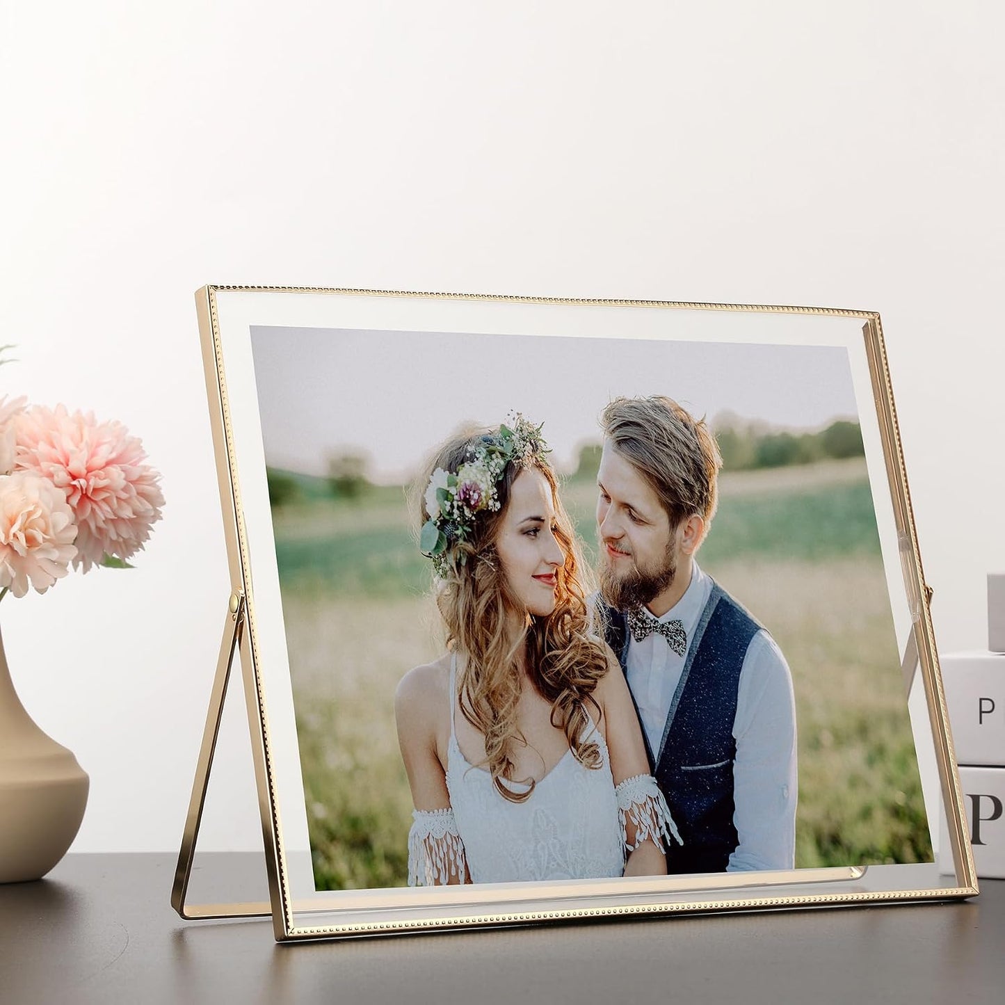 Gold Floating Picture Frame 8x10'' Set of 2(Horizontal), For Photo 9x7'', 8x6'', 7x5'',Tabletop Shelf Photo Frame,Home