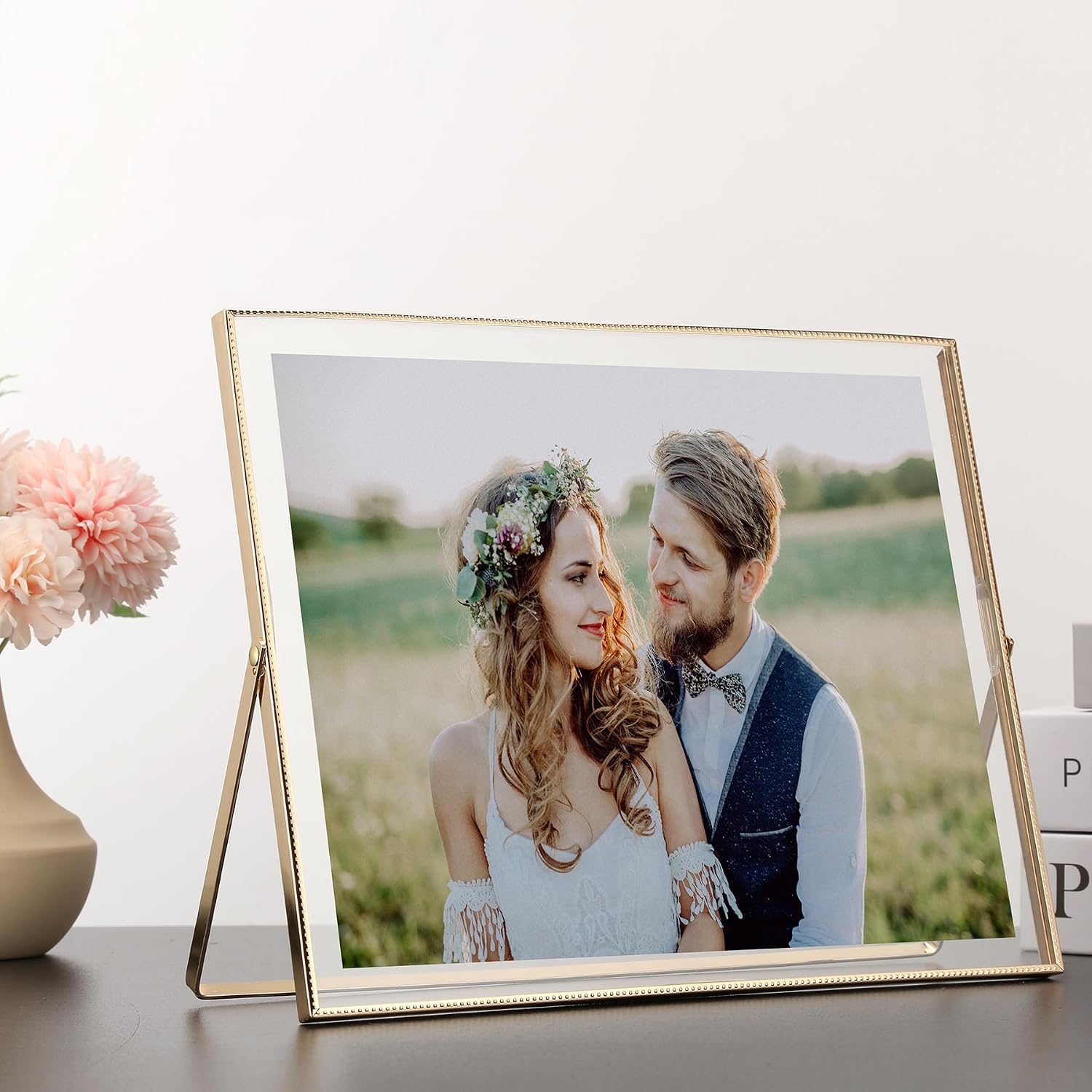 Gold Floating Picture Frame 8x10'' Set of 2(Horizontal), For Photo 9x7'', 8x6'', 7x5'',Tabletop Shelf Photo Frame,Home