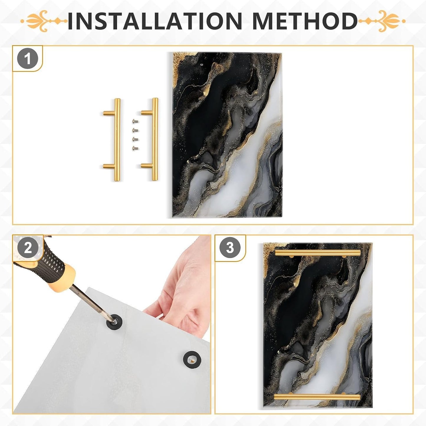 Pattern Serving Tray / Gold Liquid Marble Black