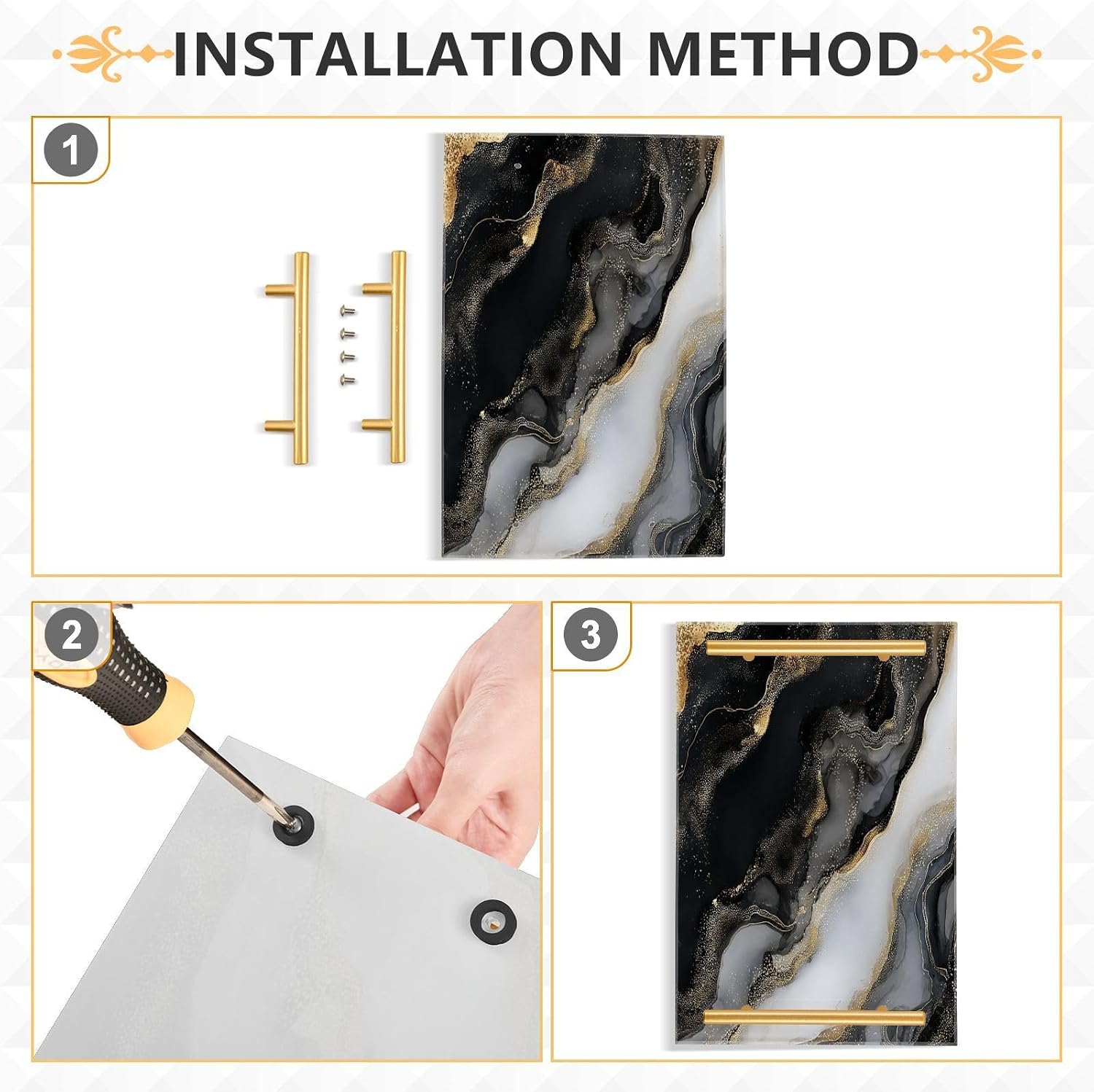 Pattern Serving Tray / Gold Liquid Marble Black