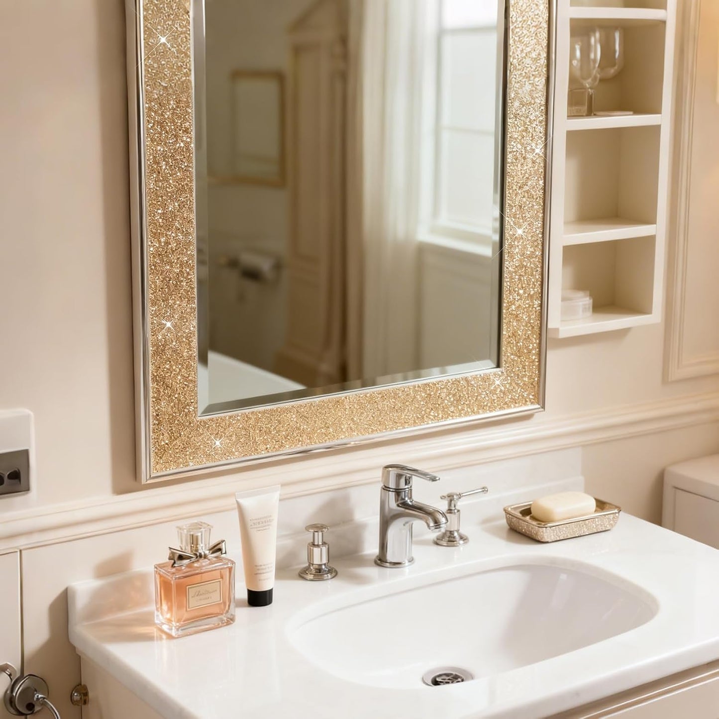 Glitter Wall Border Peel and Stick Removable Wall Trim / 3.94 x 236 / Champagne / Gold