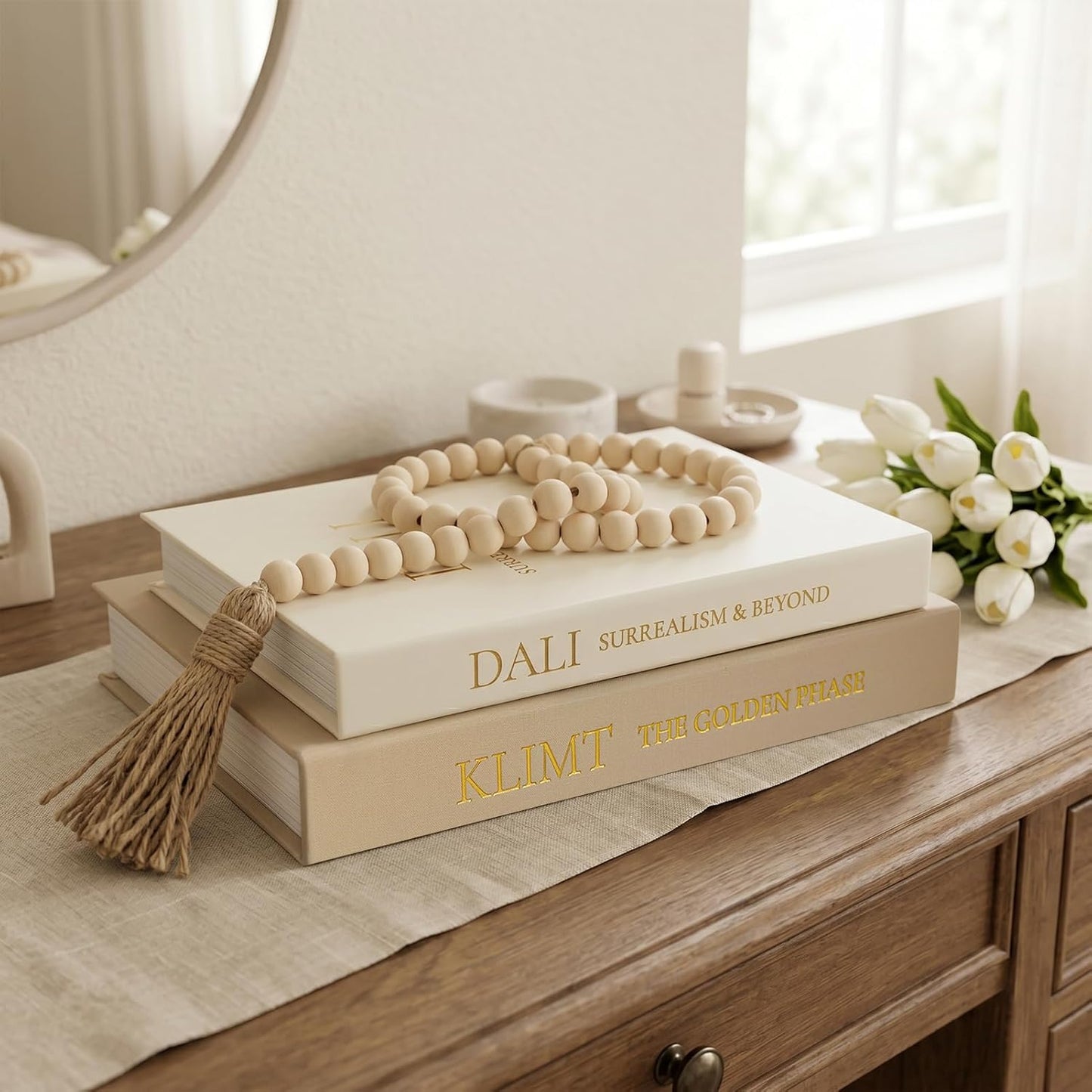 Wood Bead Garland / Khaki-white