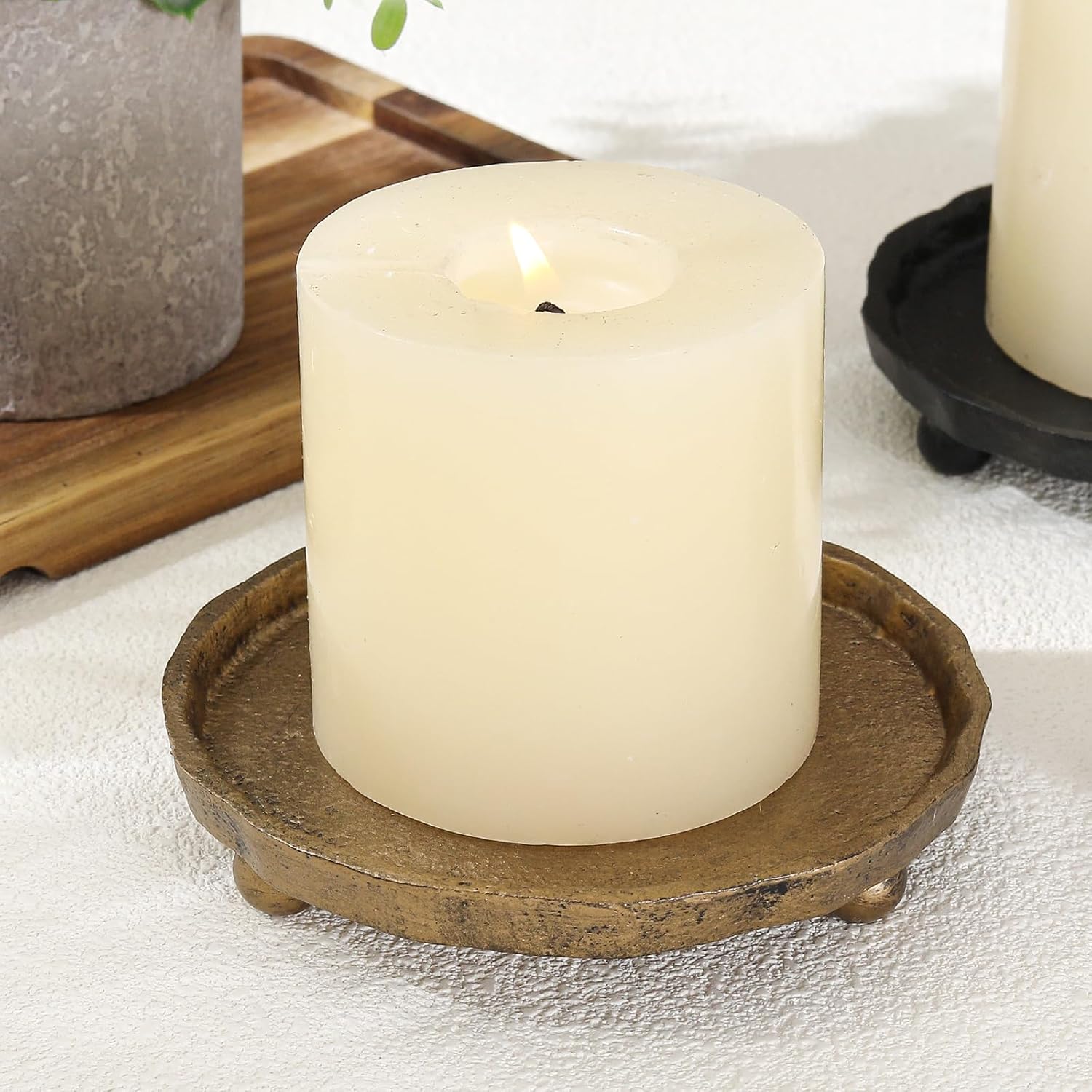 Rustic Brass Candle Tray / Vintage Brass / 1 Set