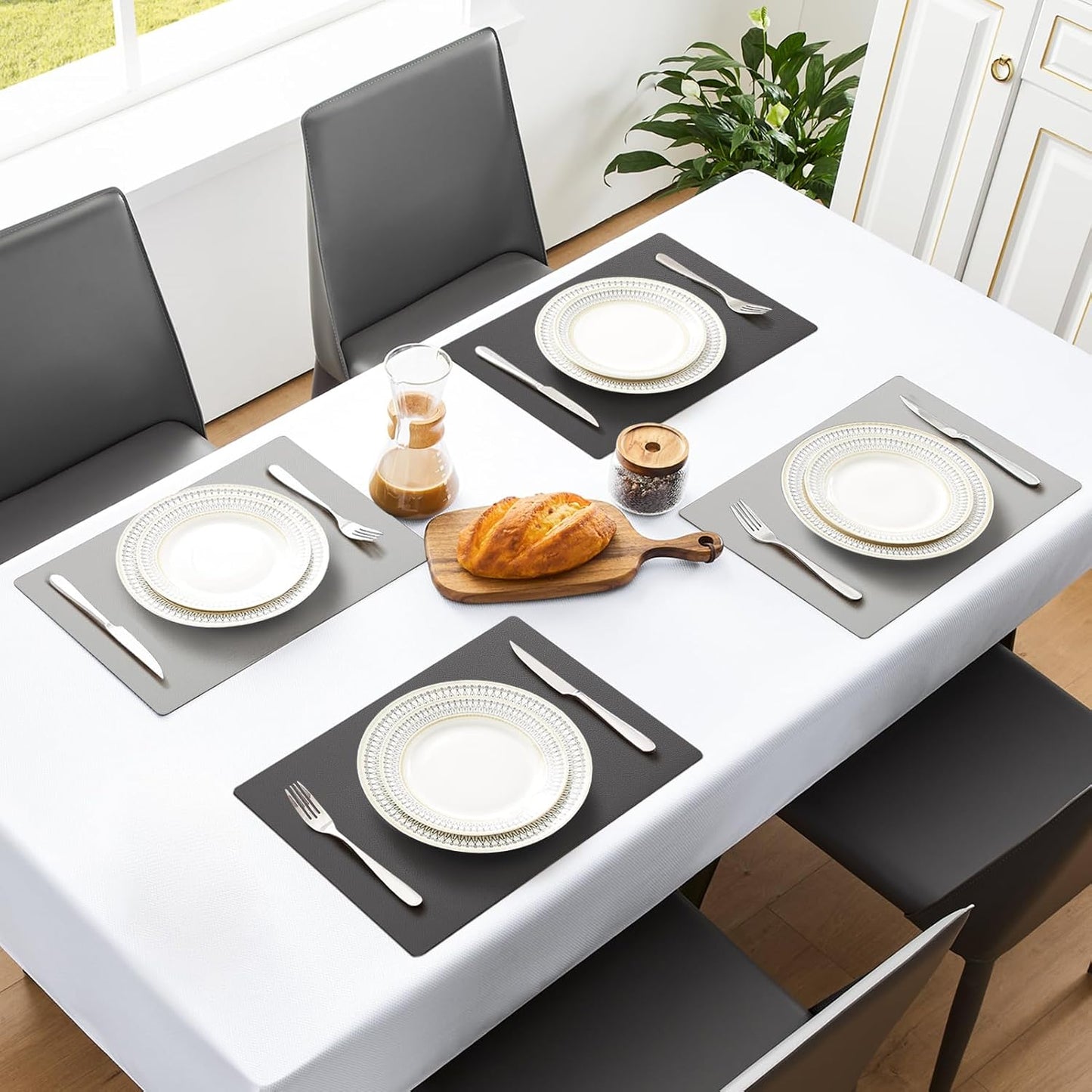 MOSAYT Vinyl Placemats Set of 8, Heat Resistant Place Mats 100% Waterproof Washable & Wipeable Faux Leather Reversible
