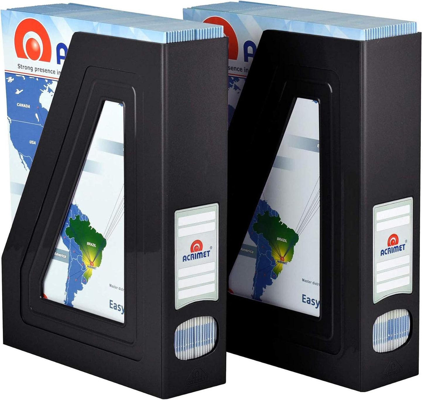 Acrimet Magazine File Holder, Vertical Desk Organizer, Black, 2 Pack | Durable Plastic, Office & Home Use, Rack Design