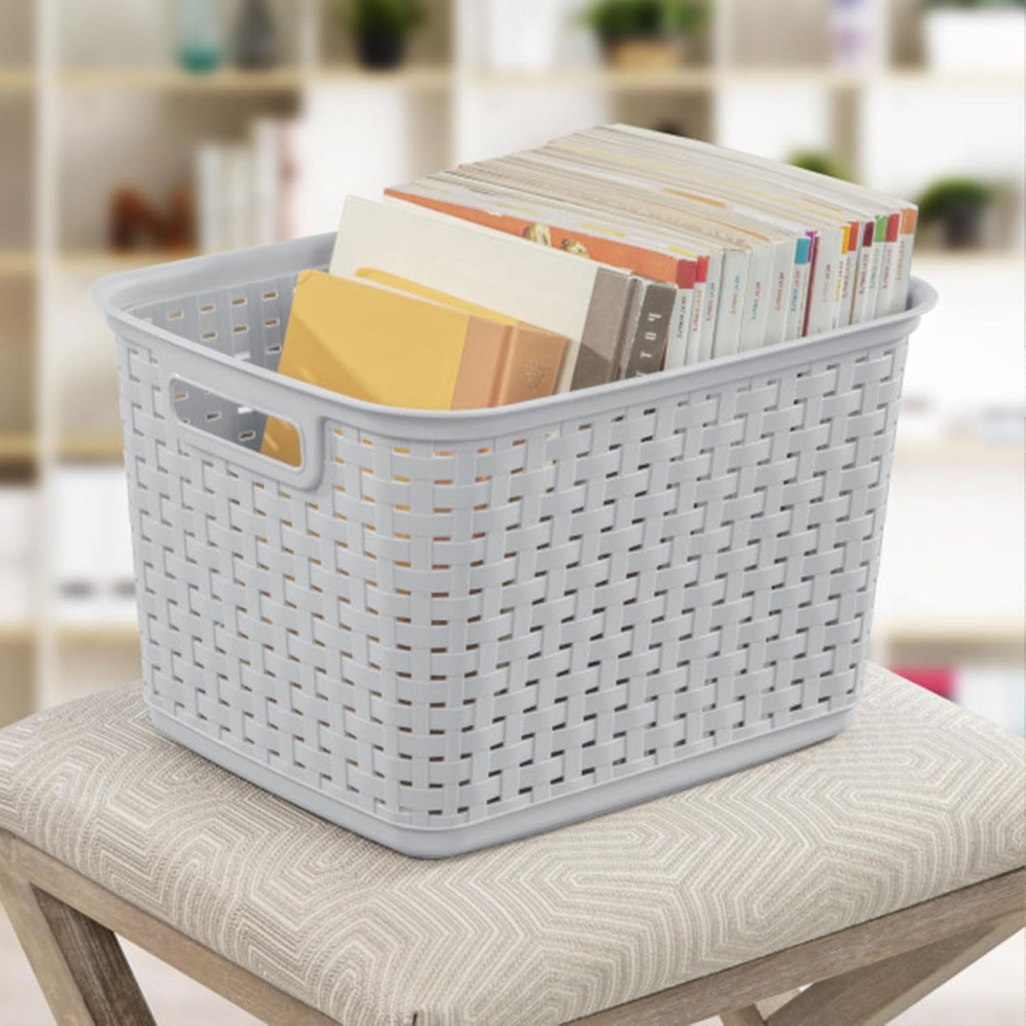 Woven Plastic Storage Baskets for Organization / Gray / Set of 6