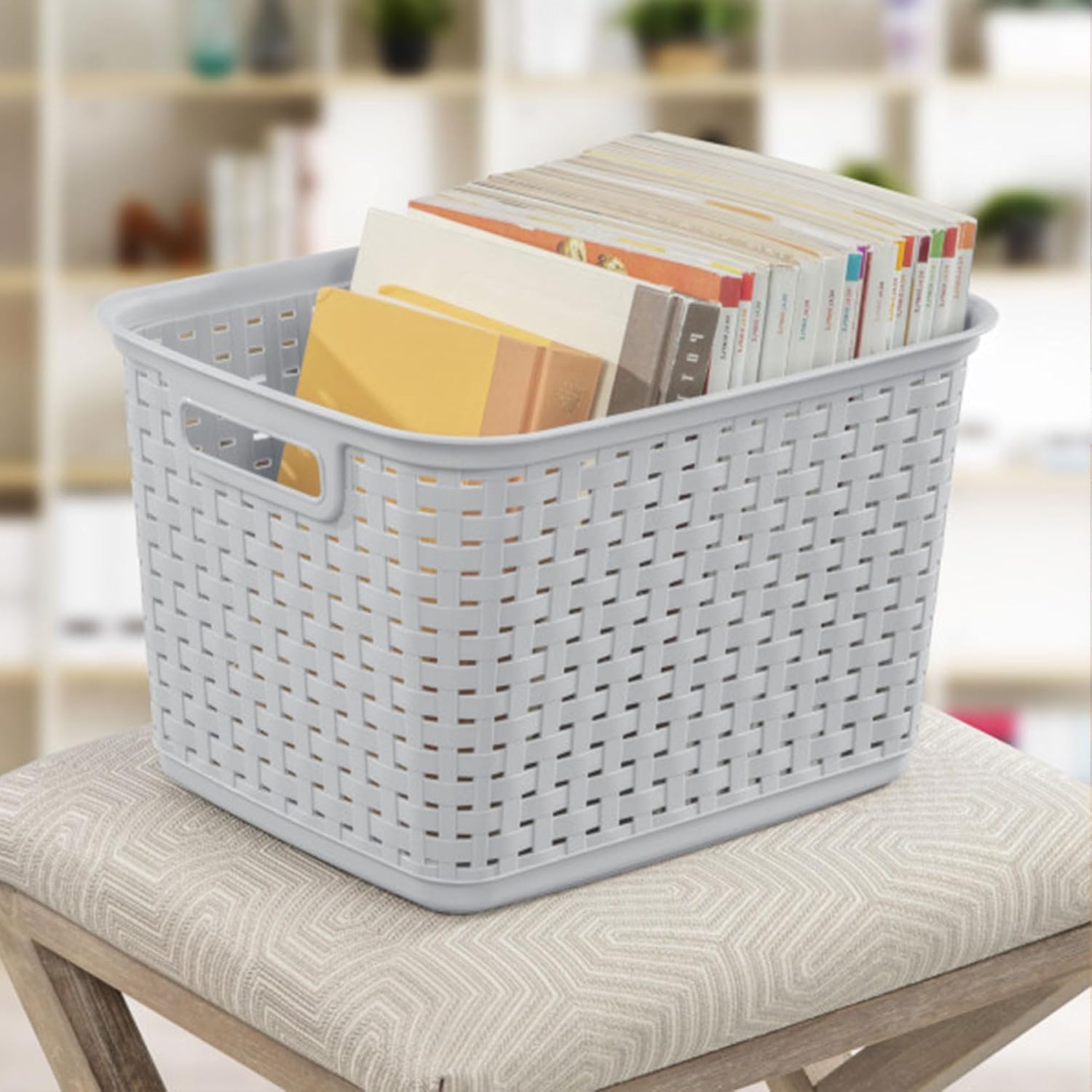 Woven Plastic Storage Baskets for Organization / Gray / Set of 6