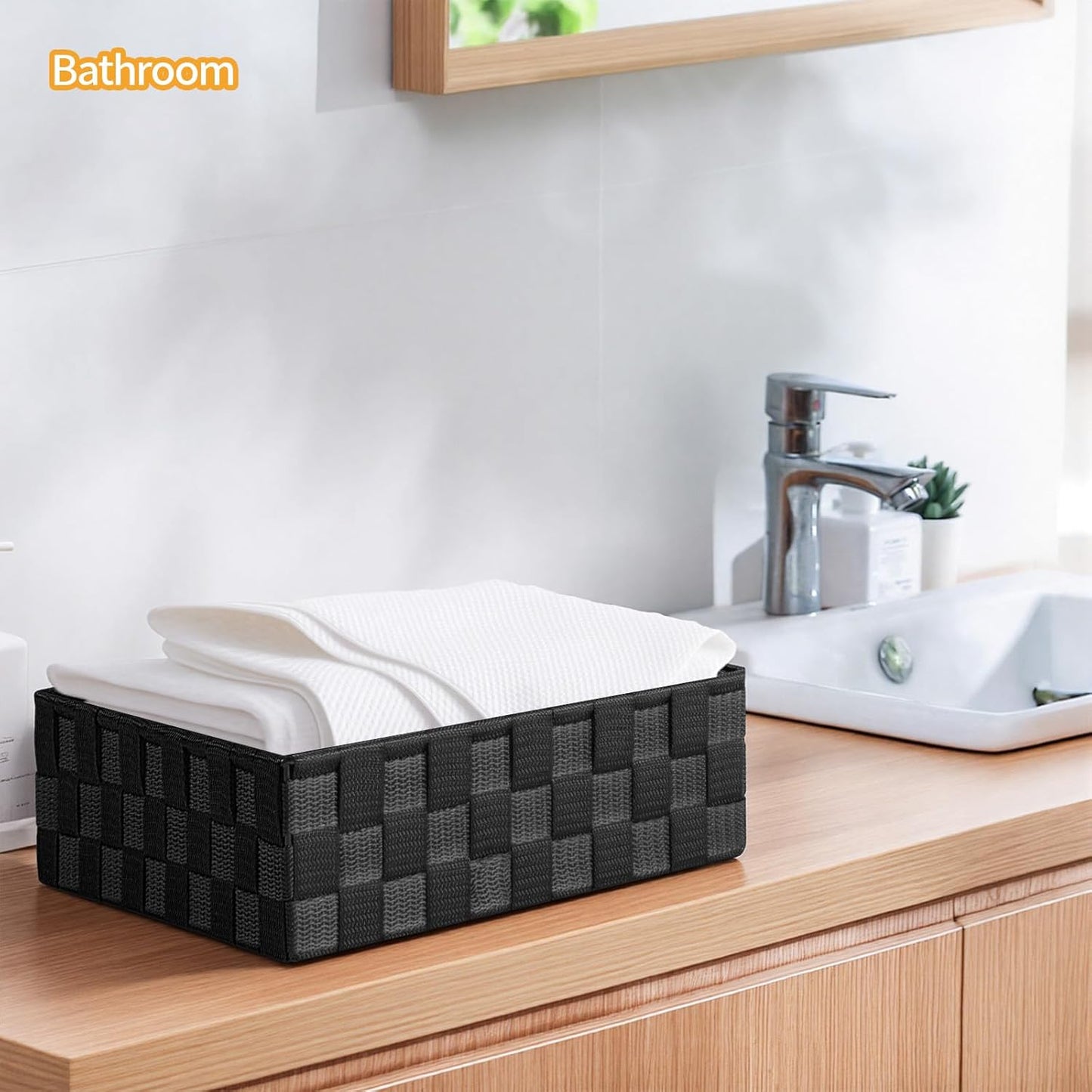 Woven Storage Baskets for Organizing Organizer Divider for Drawer / Black