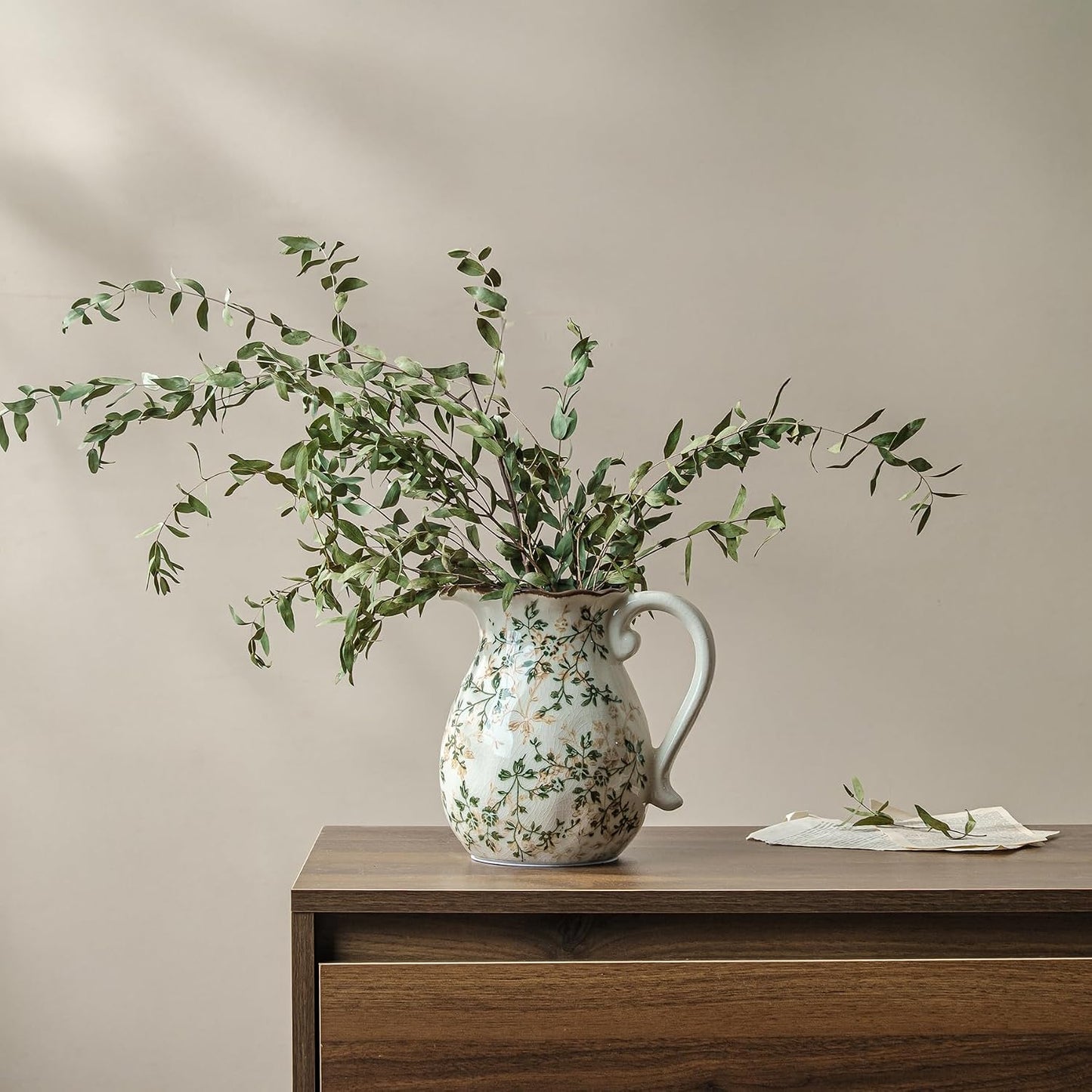 Ceramic Flower Vase / 01-green and Beige