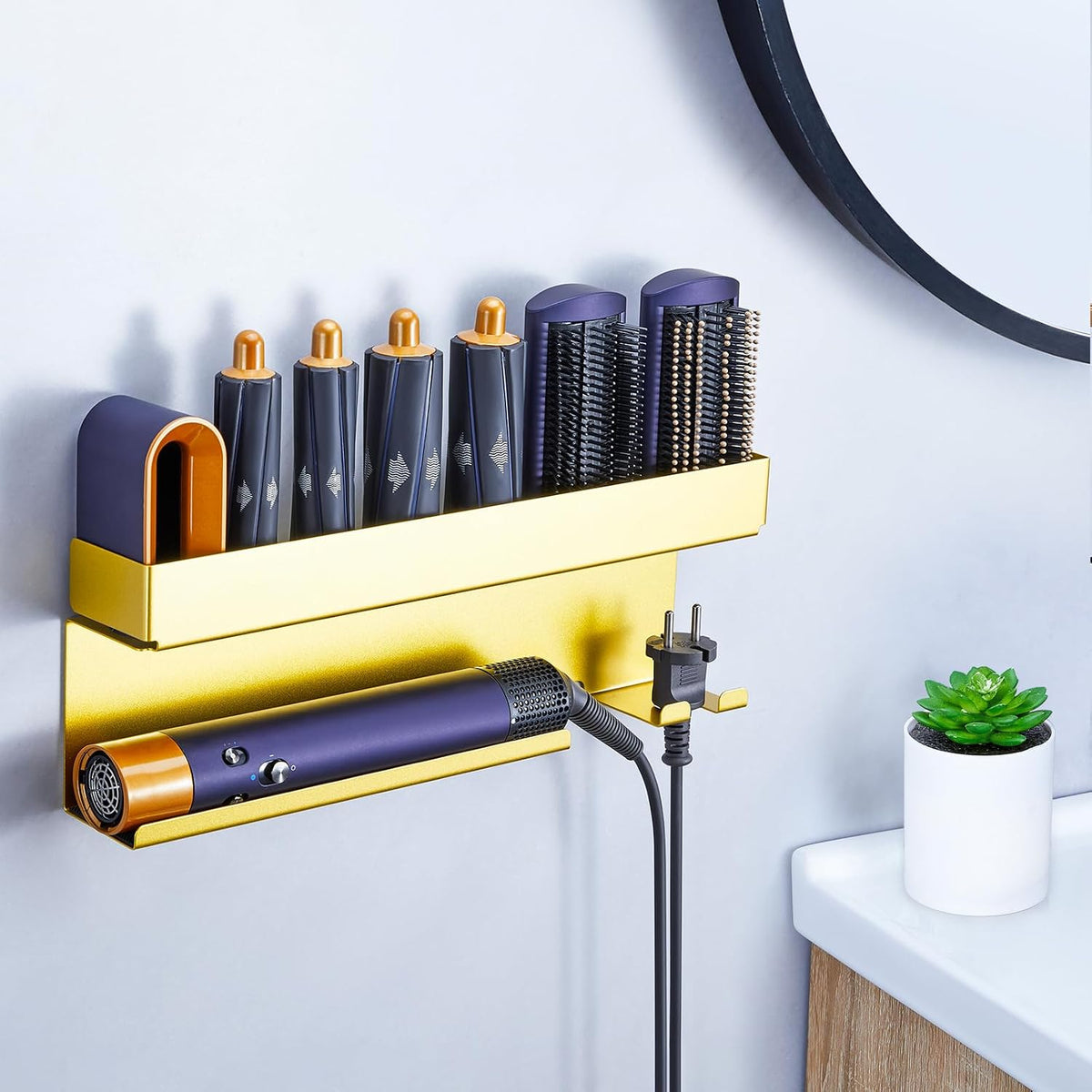 Storage Hair Dryer Holder for Curling Iron Accessories, Hair Tool Organizer Wall Mount, Curling Iron Holder, Bathroom