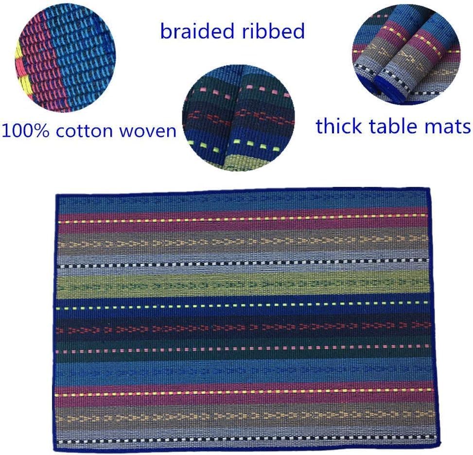 WAZAIGUR Hand Woven Cotton Placemats Set of 6, Blue | Indoor/Outdoor, Fabric, Non Slip, Colorful Place Mats Braided