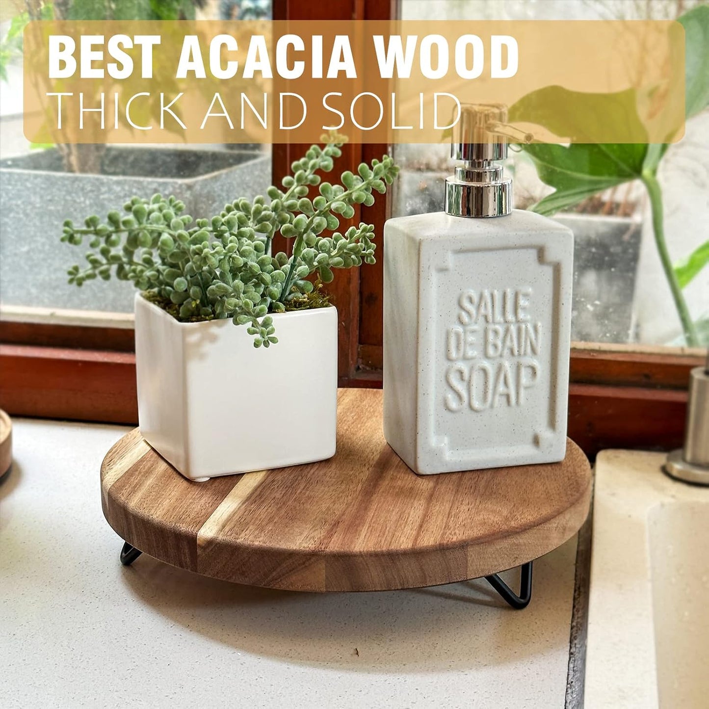 Pedestal Tray / Decorative Round Wood Riser for Display / 10-inch