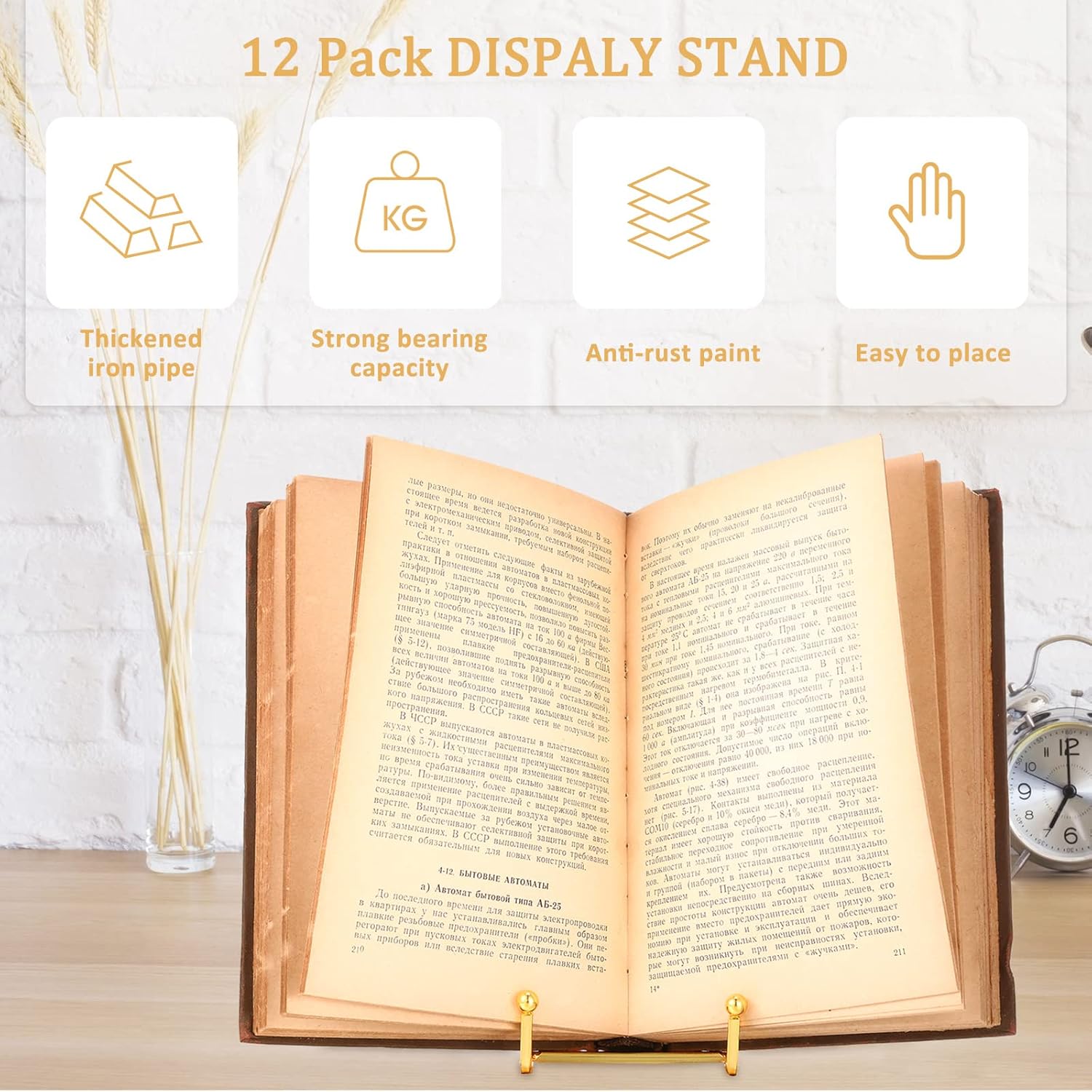 Plate Holder Easel Display Stand Metal Book Display Stand Tabletop / 3 Inch / Gold / Set of 12