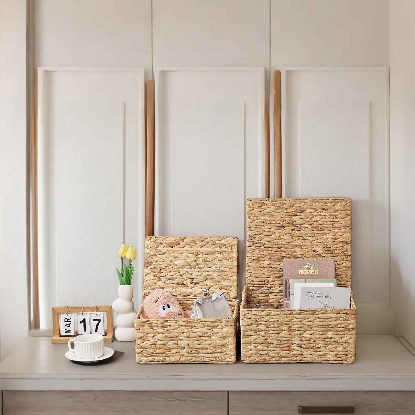 Wicker Storage Baskets / 13.19"D x 11.81"W x 7.48"H / Natural / Set of 3