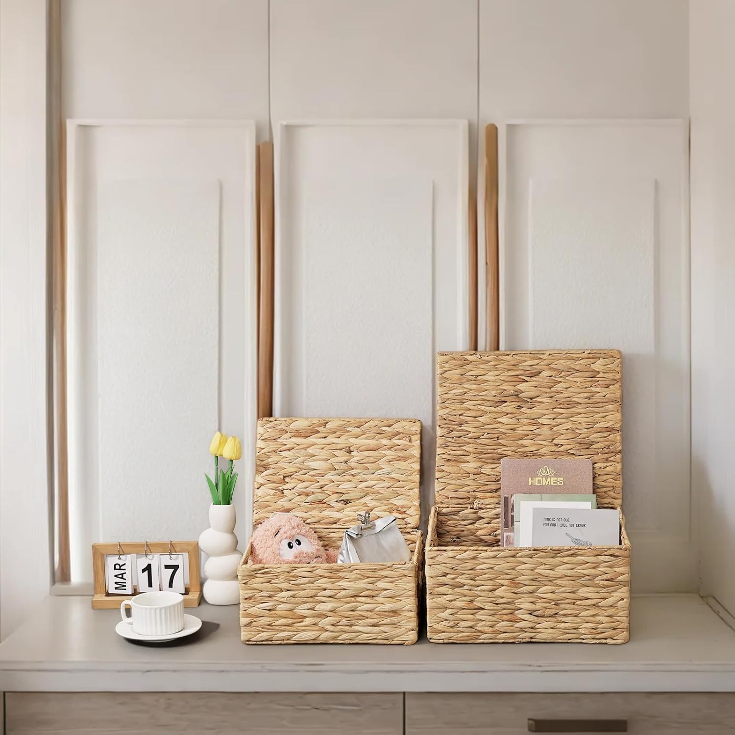 Wicker Storage Baskets / 13.19"D x 11.81"W x 7.48"H / Natural / Set of 3
