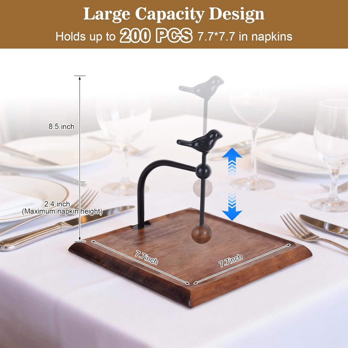 Wooden Napkin Holder / Black / 7.5 Inch
