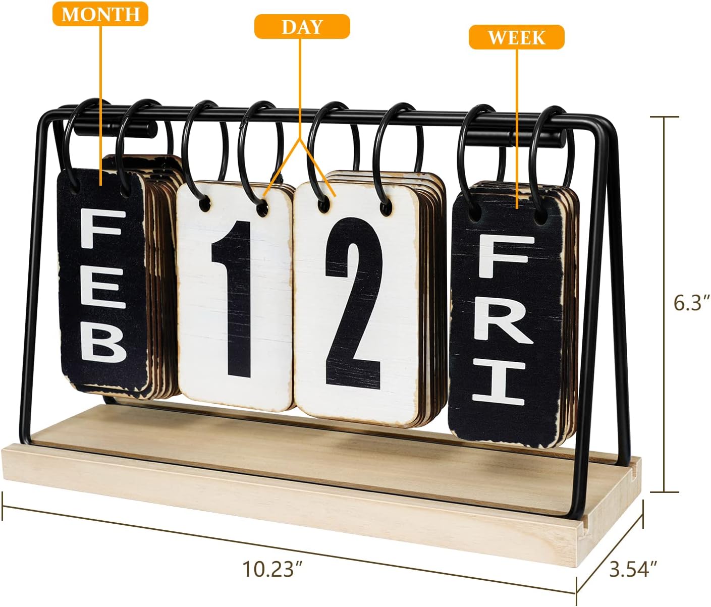 Wooden Desk Calendar 2025 2026 Standing Flip, Vintage Perpetual Flip Calendar with Large Display, Daily Desktop