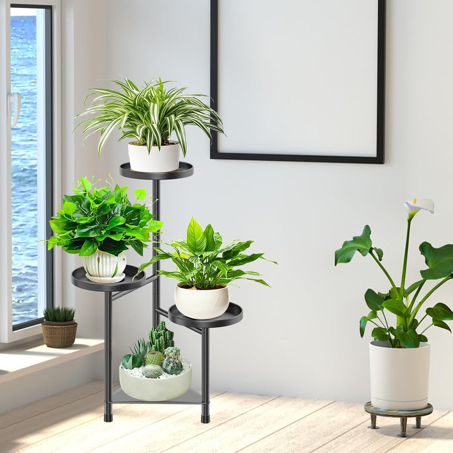 4 Tier Plant Stand Indoor Flower Shelf, Metal Flower Pot Stands for Indoor Plants, Black Corner Tall Plant Display