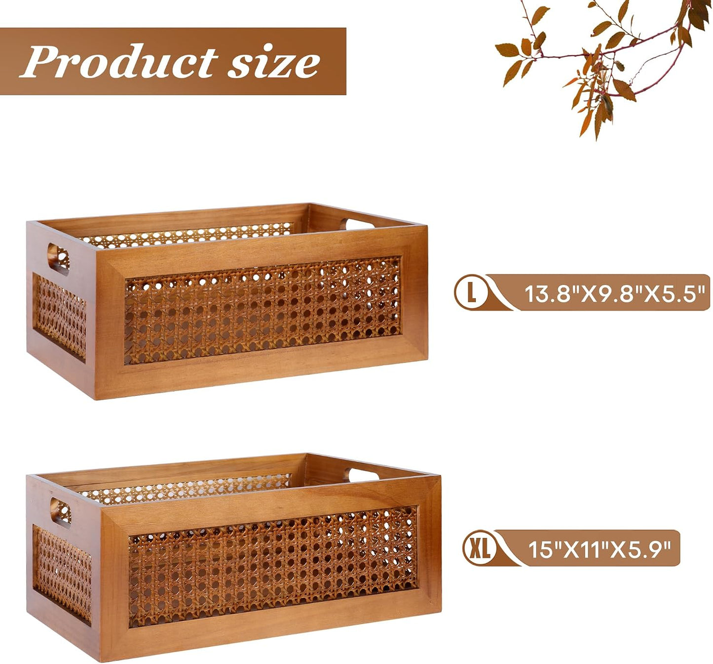 Frame & Handles Decorative Natural Bamboo Woven / Brown / 15 x 11 x 5.9 / 2 Set / Set of 2