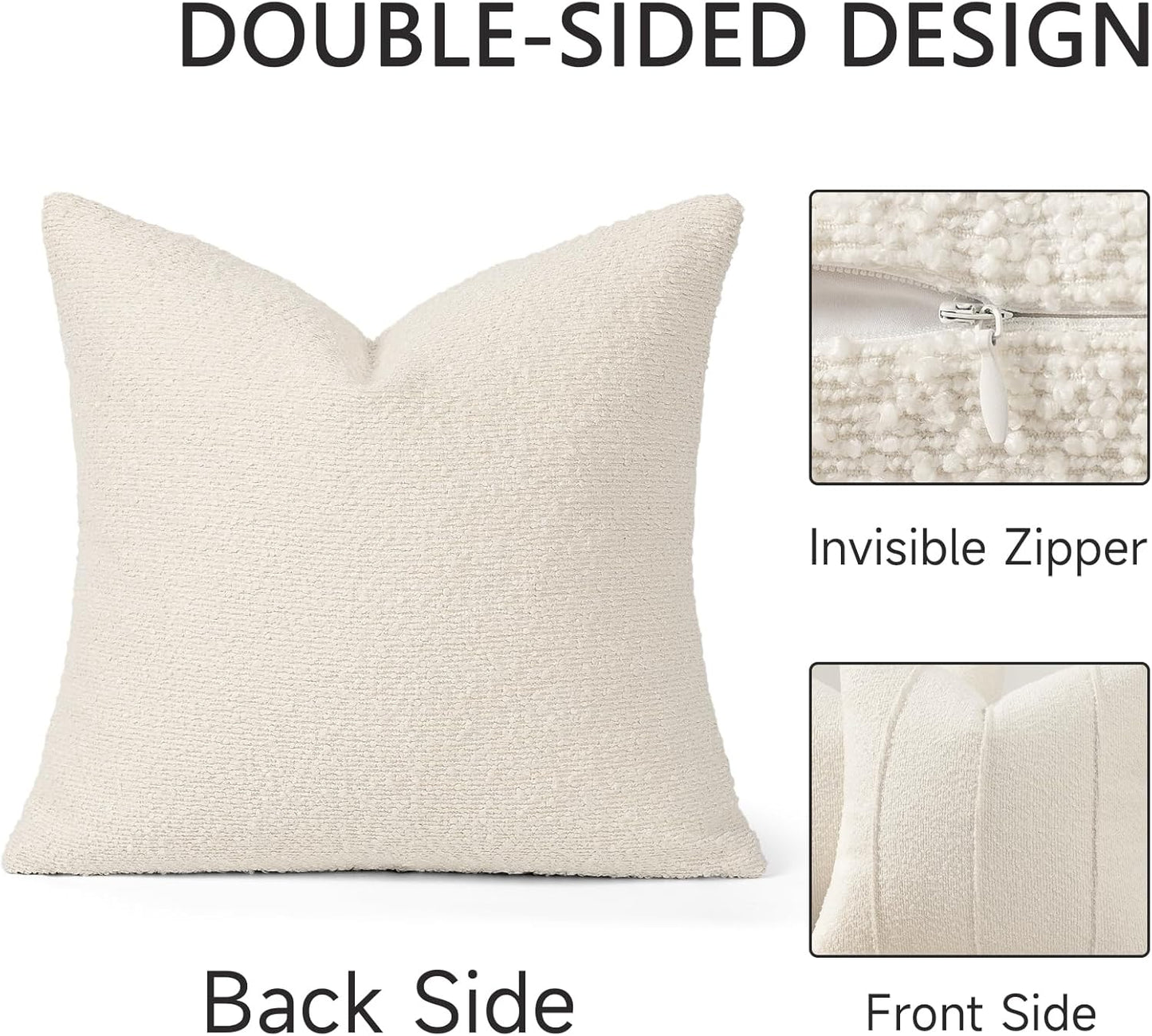 Textured Boucle Throw Pillow Covers / Ivory / 18 x 18 / Set of 2