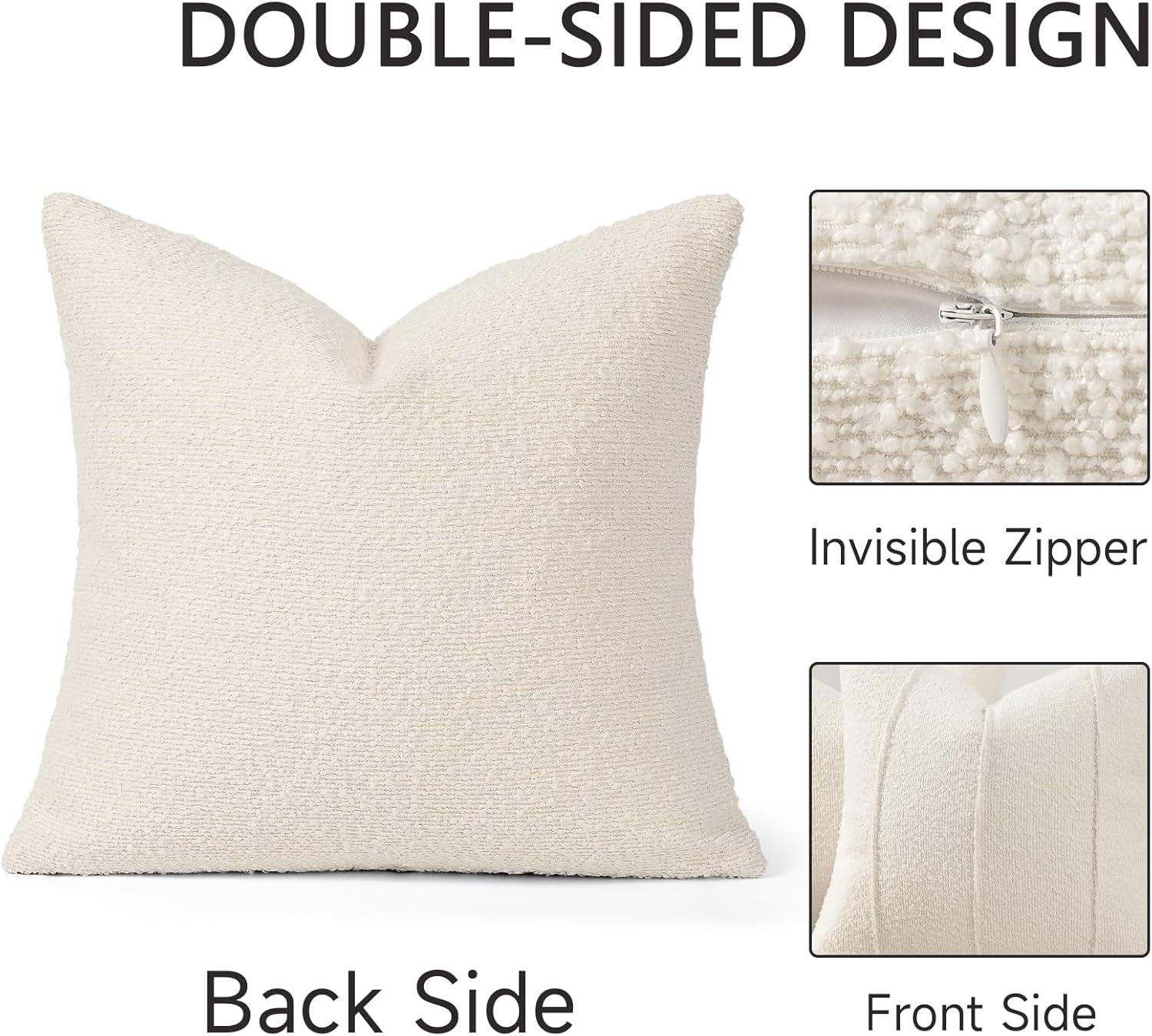 Textured Boucle Throw Pillow Covers / Ivory / 18 x 18 / Set of 2