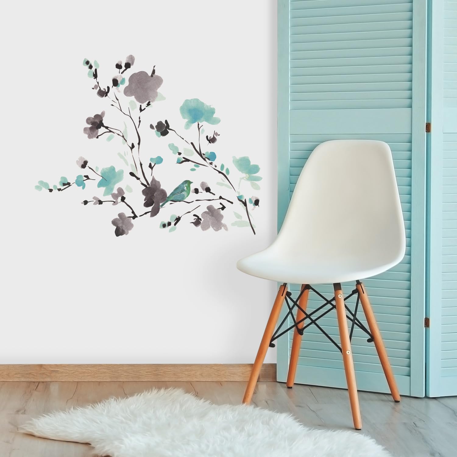 Blossom Watercolor Bird Branch Peel and Stick Wall Decals