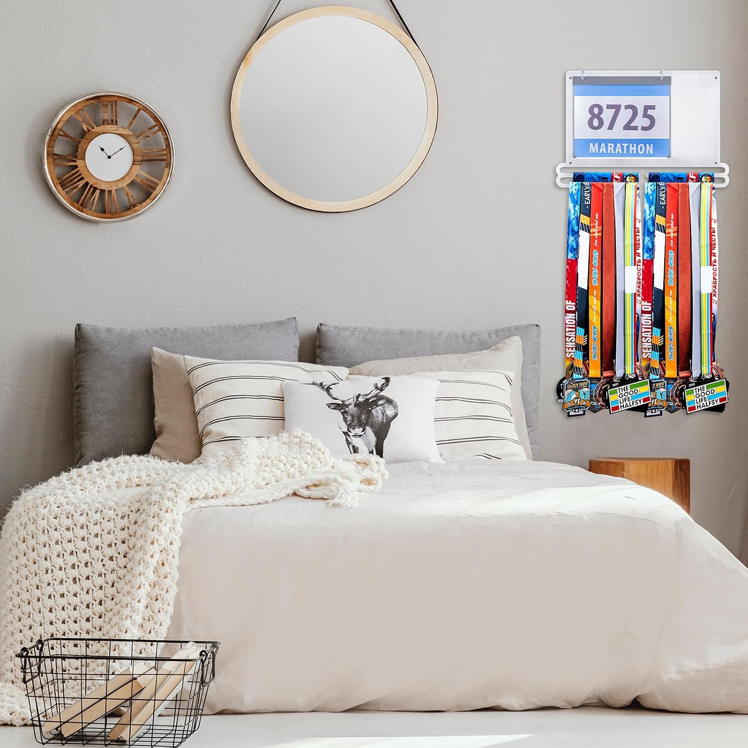 Race Medal and Bib Display Medal Hanger Running Bib Holder Wall Mounted Hanging Rack Stands Gifts for Runners