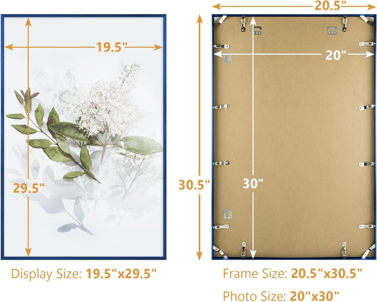 Golden State Art 20x30 Aluminum Poster Frame Acrylic Front Blue | Metal Thin Frames for 30x20 Photo, Wall Hooks for
