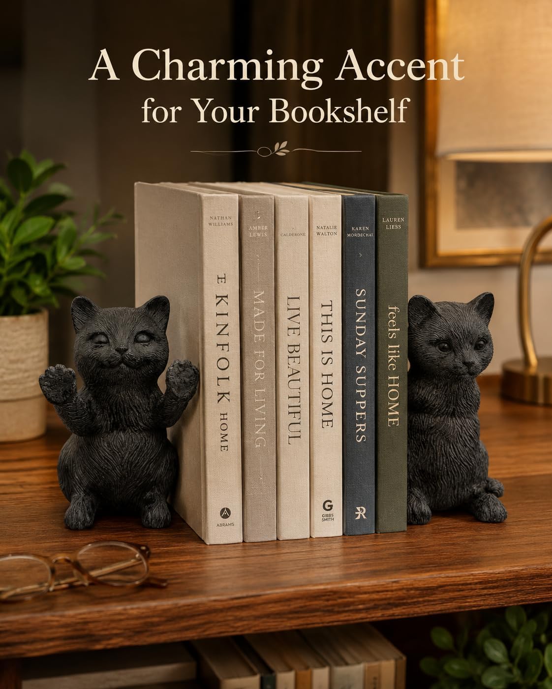 Resin Bookends / Decorative Bookends / Cat / Black / Set of 2