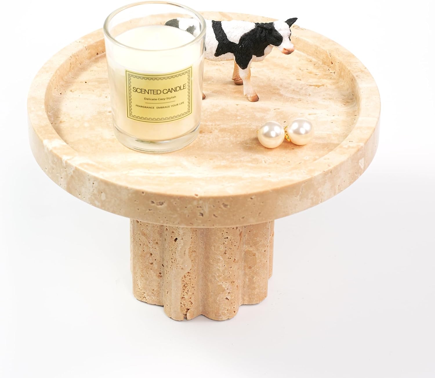 Travertine Marble Perfume Tray / 1leg-travertine