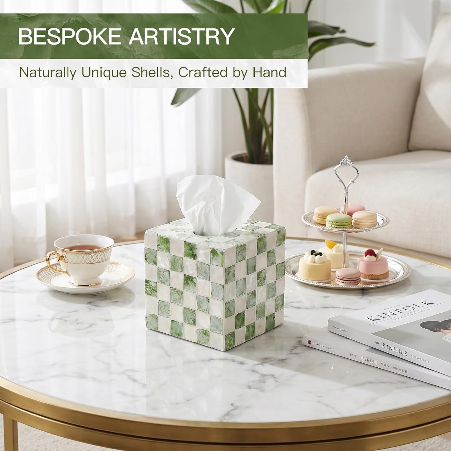 Capiz Tissue Box Cover / Green
