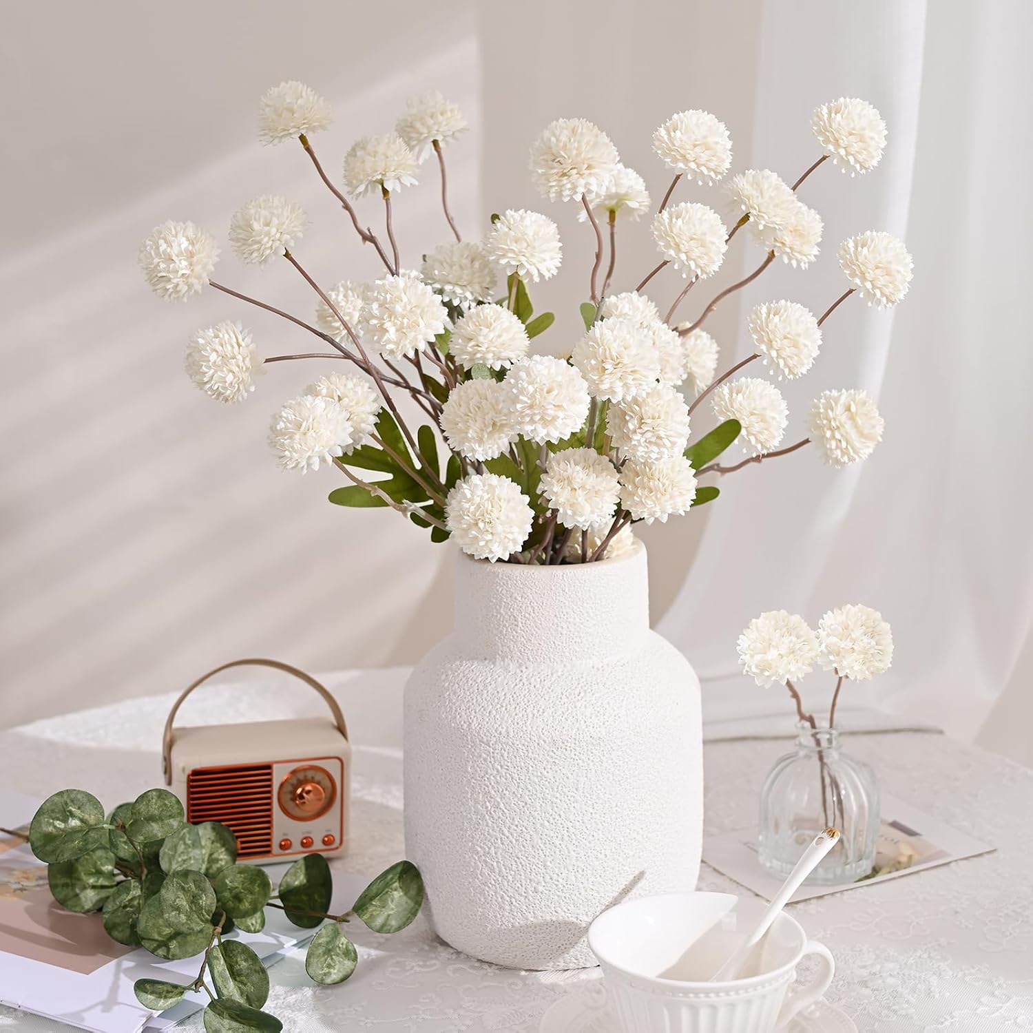 Fake Silk Pompon Mum Artificial Flowers / White / Set of 10