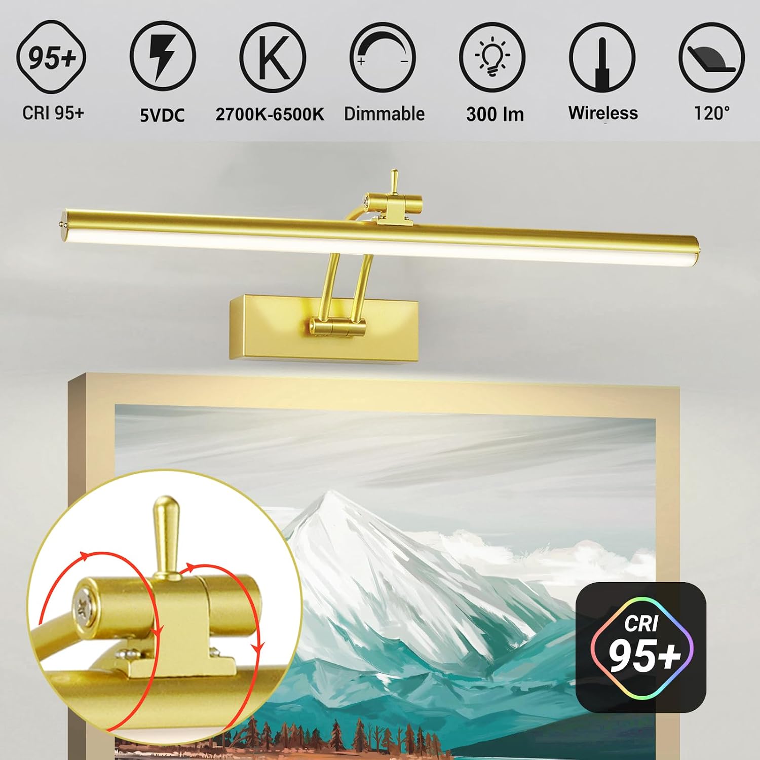 Yuichoy 2 Pack Picture Light Battery Operated for Wall, 16" Wireless Art Lighting for Painting, 6 Colors Picture Frame