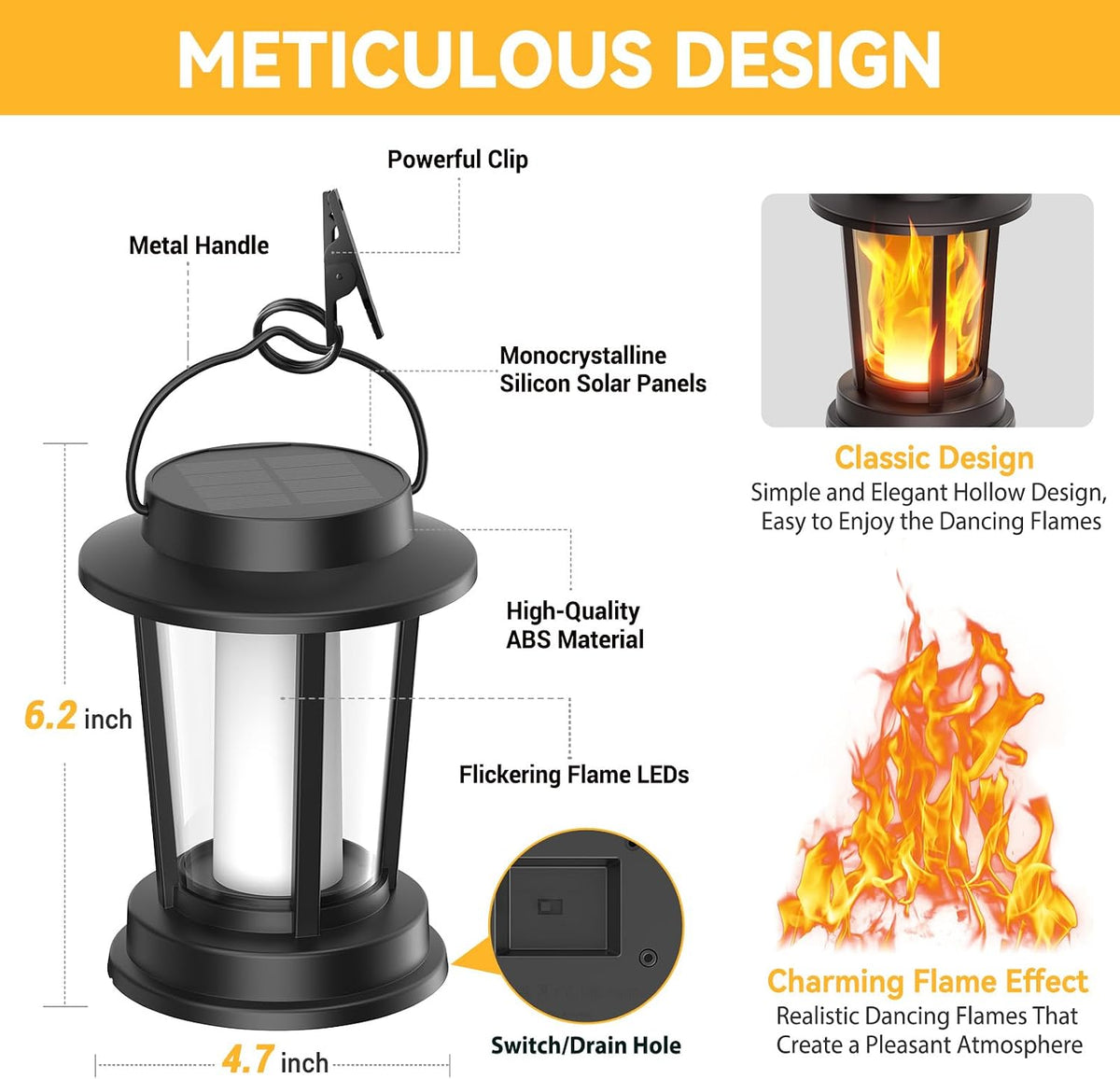 Solar Lanterns Outdoor Waterproof, Flickering Flame Solar Powered | 2 Pack Upgraded Solar Lights Outdoor, Hanging