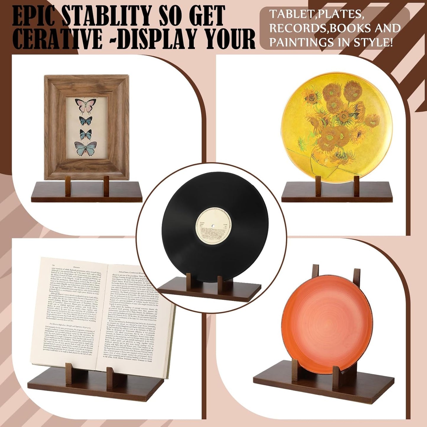 Wood Plate Stand for Display Plate Holder Display Frame Picture Photo Card Tabletop / 5.9 Inch
