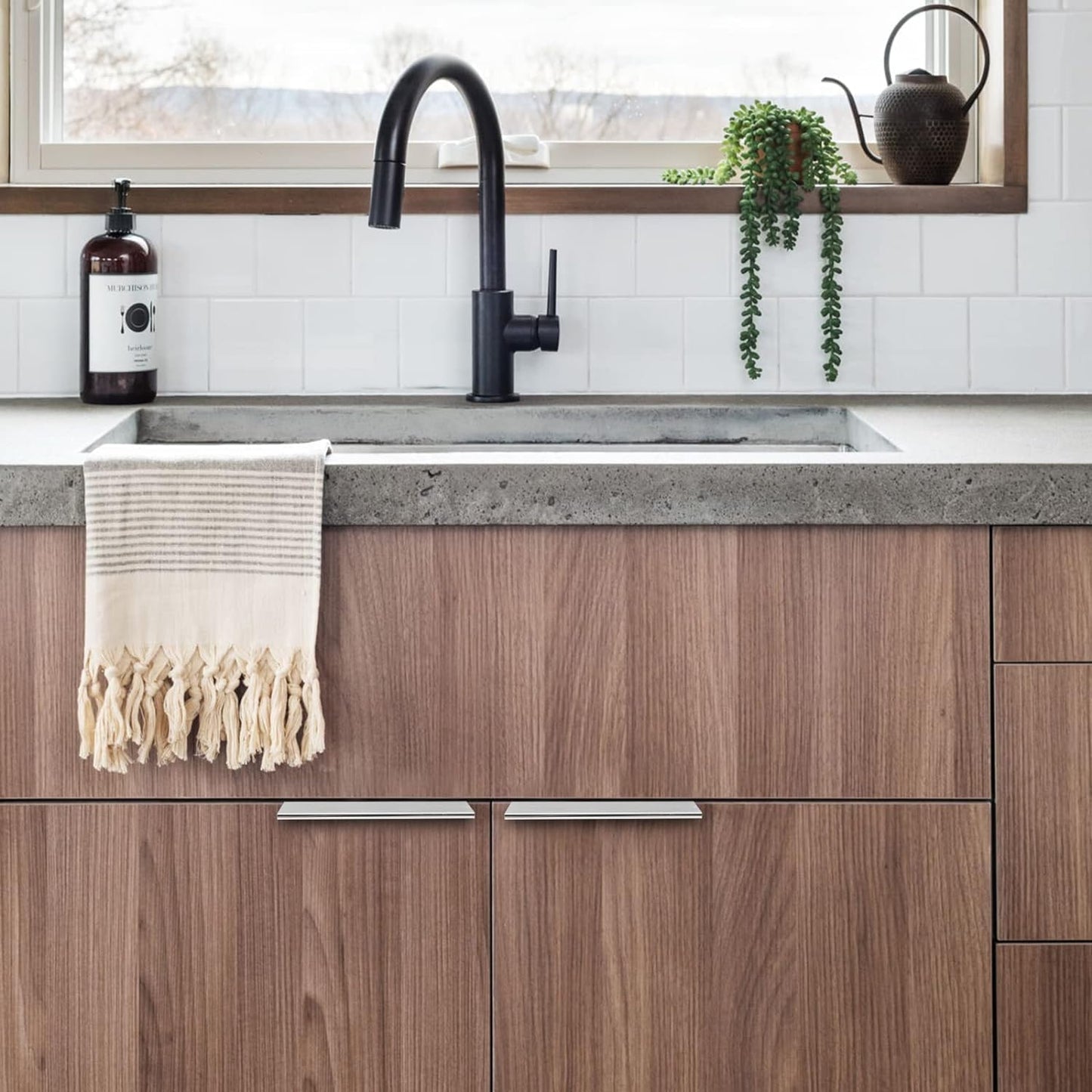 Edge Pulls for Cabinet Kitchen / Hole Center: 3-3/4in / Brushed Nickel / 4 Inch / Set of 24