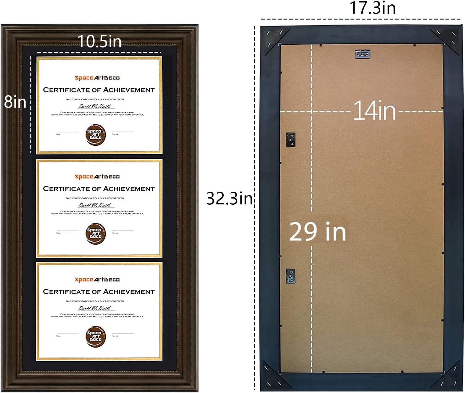 14x29 Triple Diploma Frame Holds Three 8.5x11,3-Certificate/Degree Frame | Comes with Real Glass,Build-in Hangers,Black