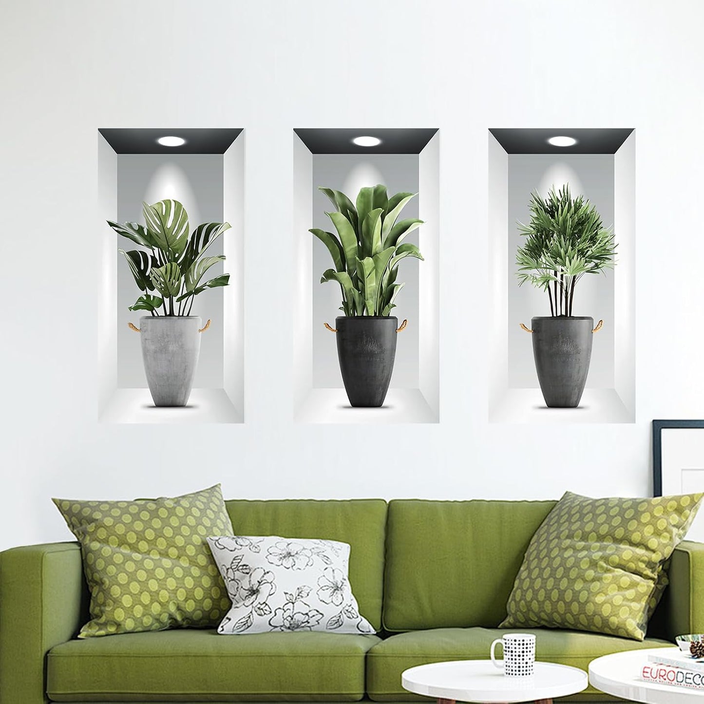 Plants Wall Stickers 3D Realistic Potted Plant Wall Decals Self-Adhesive Mural / Green / Set of 3