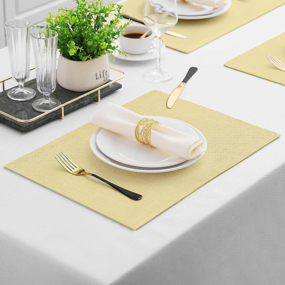 Homaxy Cloths Placemats for Dining Table Set of 6, 13" x 19", Lemon Yellow | Heat Resistant, Washable, Cotton Linen