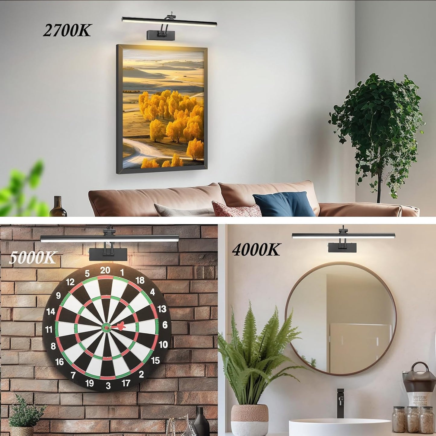 Yuichoy 2 Pack Picture Lights for Wall Battery Operated, 16 inch Wireless Art Lighting for Painting, 6 Colors Picture