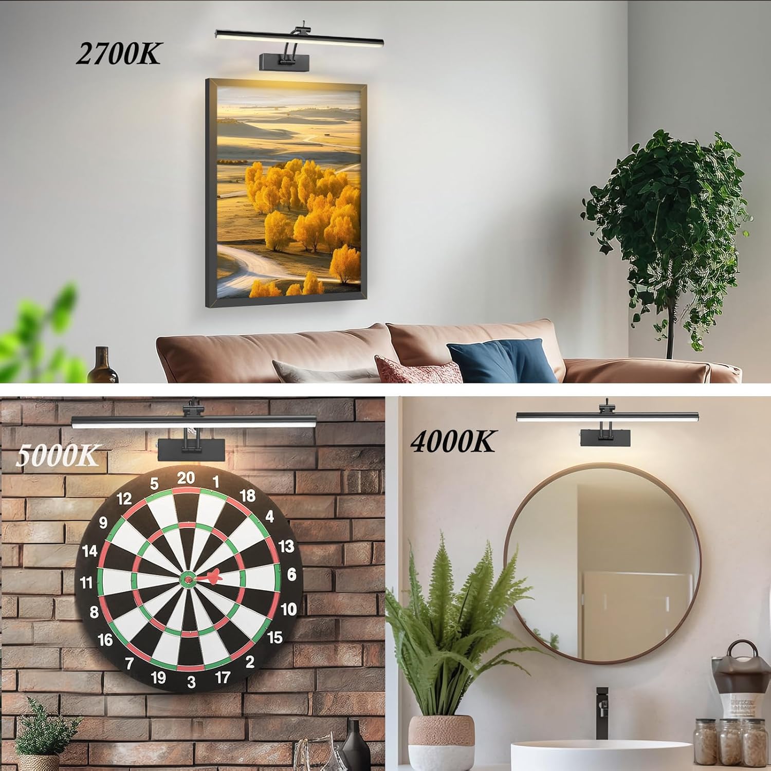 Yuichoy 2 Pack Picture Lights for Wall Battery Operated, 16 inch Wireless Art Lighting for Painting, 6 Colors Picture
