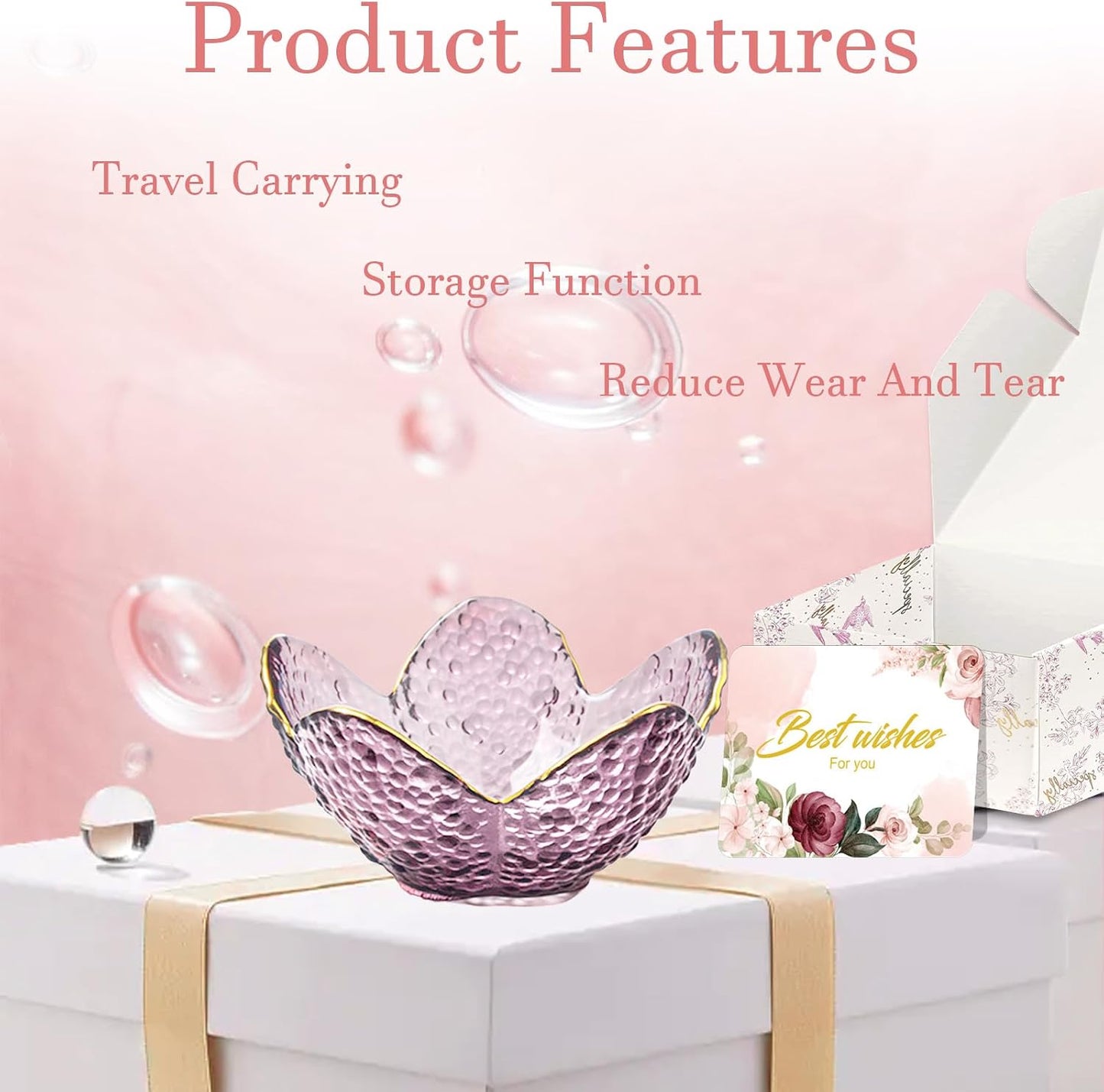 Gifts for Women Purple Flower Jewelry Dish Glass Ring Holder Decorative / Flower Purple / Set of 2