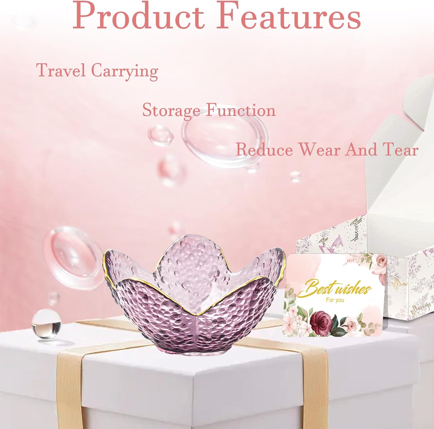 Gifts for Women Purple Flower Jewelry Dish Glass Ring Holder Decorative / Flower Purple / Set of 2